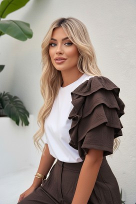 Ежедневен модерен комплект с ефектен ръкав HIRDONA BROWN