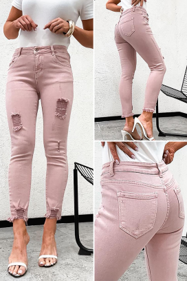 Długie damskie jeansy ze średnim stanem i przetarciami NANETA