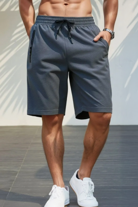 мъжки спортни къси панталони с ластична талия и джоб с цип