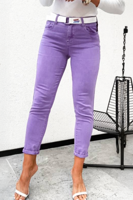 еластични дамски дънки по тялото в лилав цвят LILSENA