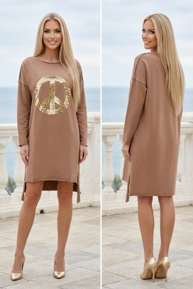 aсиметрична спортно-елегантна свободна рокля с пайети VASIANA BEIGE