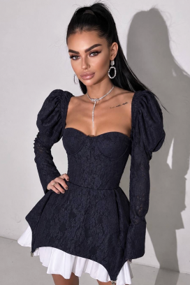 мини рокля с корсетен ефект и буфан ръкави GESIELA BLACK