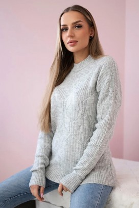 дамски вълнен пуловер с акцентна плетка LEANETA GREEN