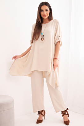 дамски комплект от две части с асиметрична туника и широк панталон GERASINA BEIGE