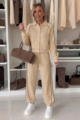 дамски спортно-елегантен комплект с късо яке и джогър панталон LAMONIA BEIGE