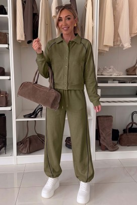 дамски спортно-елегантен комплект с късо яке и джогър панталон LAMONIA KHAKI