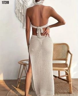 Women's Low-cut Deep Slit Knitted Pareo