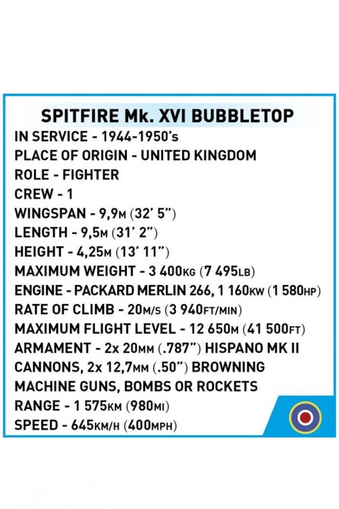 Stavebnice Cobi letadlo Spitfire Mk XVI Bubbletop - dílů 152IVET.EU - Stylové oblečení