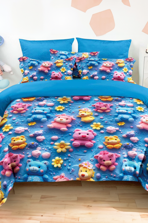 Σετ κρεβατοκάμαρας FLOWERS BEAR 160x200 cm βαμβακερό - 3 τεμάχια, Χρώμα: μπλε, IVET.EU - Εκπτώσεις έως -80%