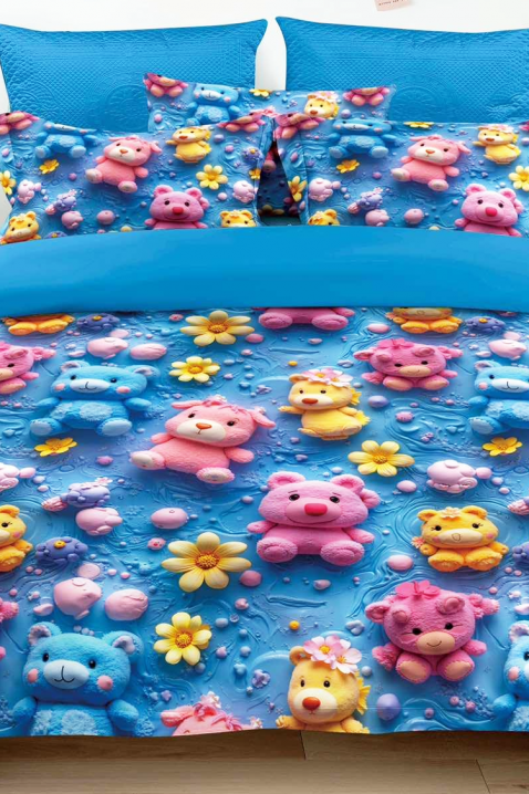 Σετ κρεβατοκάμαρας FLOWERS BEAR 160x200 cm βαμβακερό - 3 τεμάχια, Χρώμα: μπλε, IVET.EU - Εκπτώσεις έως -80%