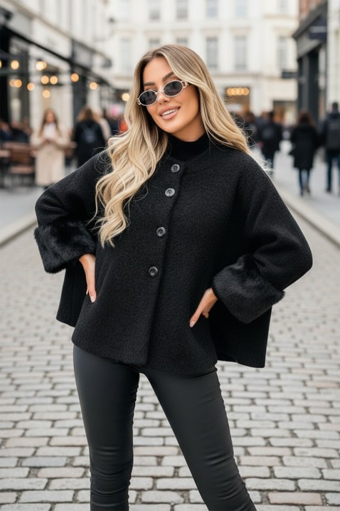 Παλτό KRENINA BLACK, Χρώμα: μαύρο, IVET.EU - Εκπτώσεις έως -80%