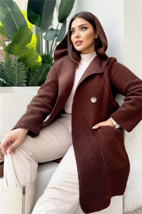Παλτό VAVILONZA BROWN, Χρώμα: καφέ, IVET.EU - Εκπτώσεις έως -80%