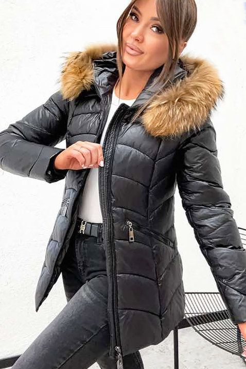 Μπουφάν GLORENZIA BLACK, Χρώμα: μαύρο, IVET.EU - Εκπτώσεις έως -80%