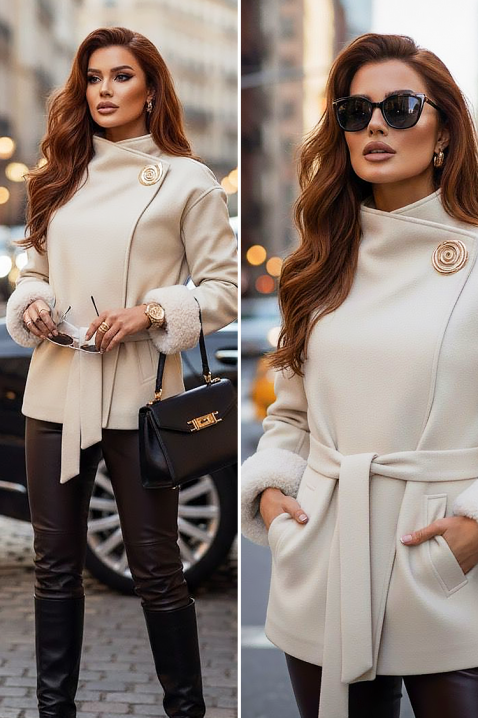 Παλτό BLOFLINDA ECRU, Χρώμα: εκρού, IVET.EU - Εκπτώσεις έως -80%