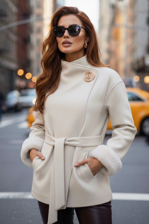 Παλτό BLOFLINDA ECRU, Χρώμα: εκρού, IVET.EU - Εκπτώσεις έως -80%