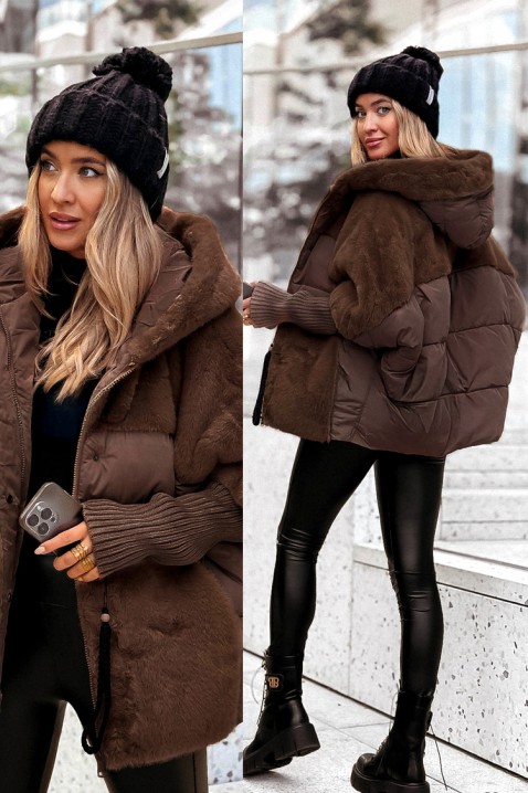 Μπουφάν GLOREDA BROWN, Χρώμα: καφέ,εκρού, IVET.EU - Εκπτώσεις έως -80%