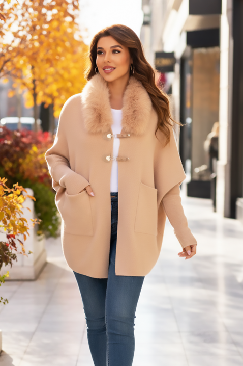 Παλτό AMOLGINA BEIGE, Χρώμα: μπεζ, IVET.EU - Εκπτώσεις έως -80%