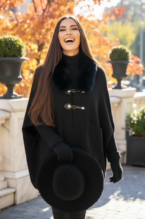 Παλτό AMOLGINA BLACK, Χρώμα: μαύρο, IVET.EU - Εκπτώσεις έως -80%