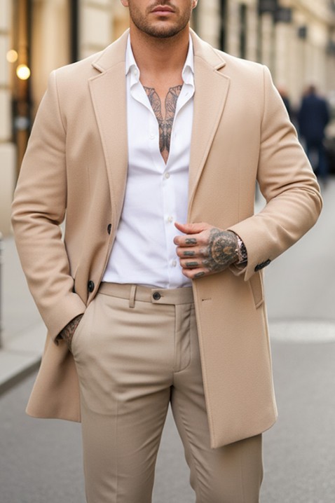 Ανδρικό παλτό DERKEDO BEIGE, Χρώμα: μπεζ, IVET.EU - Εκπτώσεις έως -80%