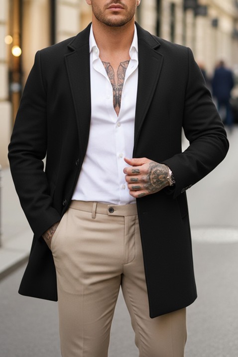 Ανδρικό παλτό DERKEDO BLACK, Χρώμα: μαύρο, IVET.EU - Εκπτώσεις έως -80%