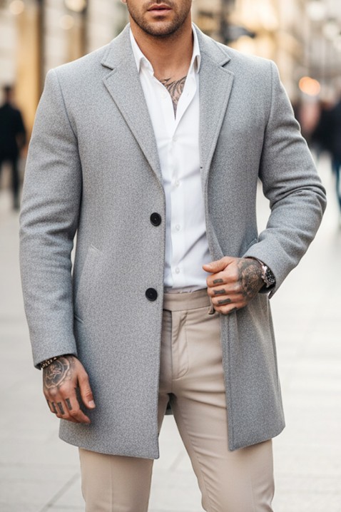 Ανδρικό παλτό DERKEDO GREY, Χρώμα: γκρι, IVET.EU - Εκπτώσεις έως -80%