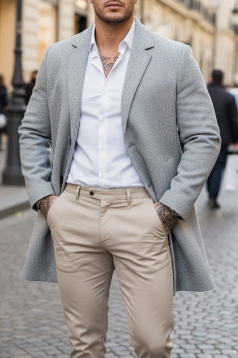 Ανδρικό παλτό DERKEDO GREY, Χρώμα: γκρι, IVET.EU - Εκπτώσεις έως -80%