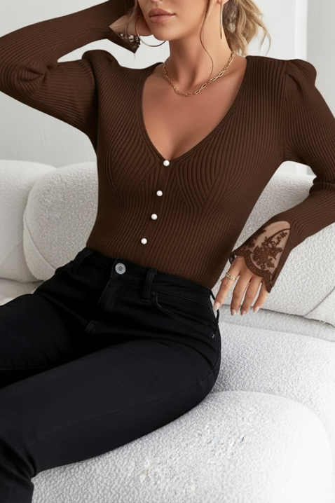 Γυναικεία μπλούζα ZLOVELDA BROWN, Χρώμα: καφέ, IVET.EU - Εκπτώσεις έως -80%