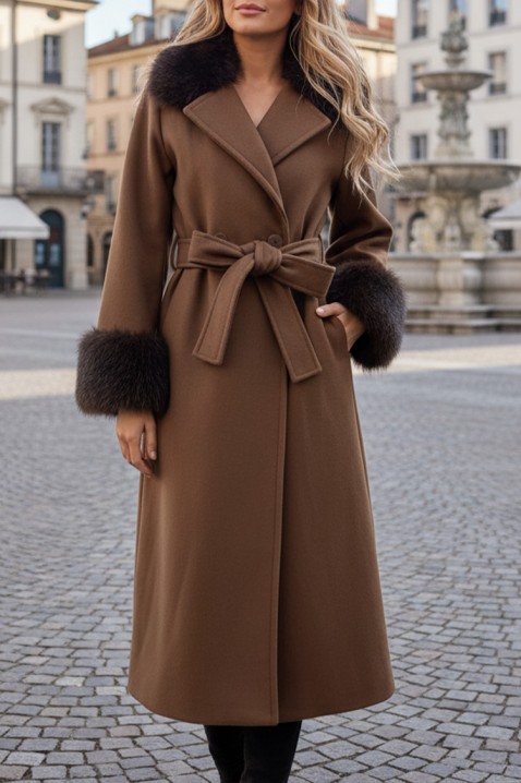 Παλτό LUXINDA BROWN, Χρώμα: καφέ, IVET.EU - Εκπτώσεις έως -80%