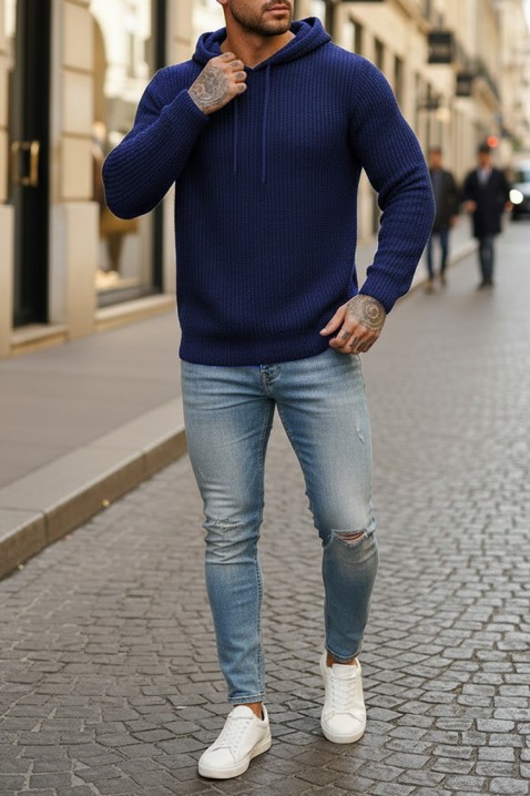 Ανδρικό πουλόβερ JEROLDO NAVY, Χρώμα: σκούρο μπλε, IVET.EU - Εκπτώσεις έως -80%