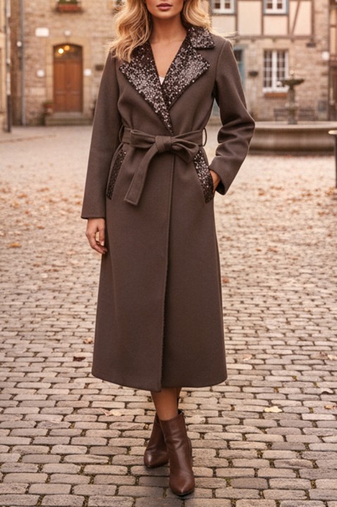 Παλτό FLEDILZA BROWN, Χρώμα: καφέ, IVET.EU - Εκπτώσεις έως -80%