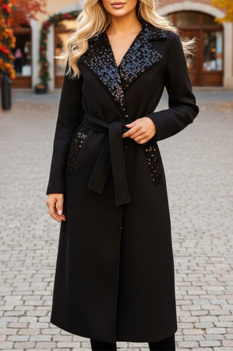 Παλτό FLEDILZA BLACK, Χρώμα: μαύρο, IVET.EU - Εκπτώσεις έως -80%