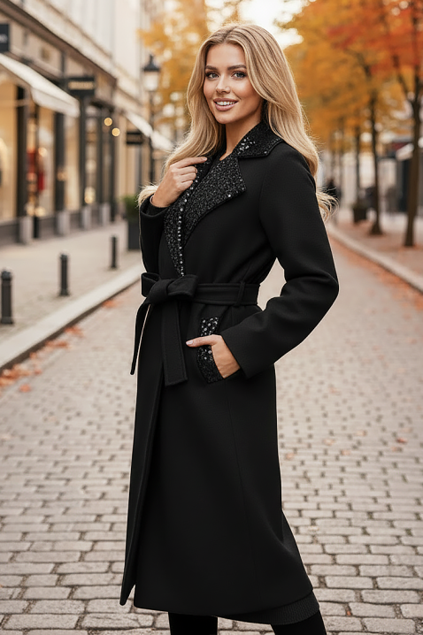 Παλτό FLEDILZA BLACK, Χρώμα: μαύρο, IVET.EU - Εκπτώσεις έως -80%