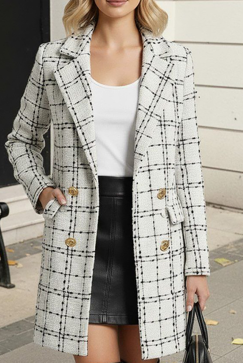 Παλτό KARIERZA WHITE, Χρώμα: άσπρο, IVET.EU - Εκπτώσεις έως -80%