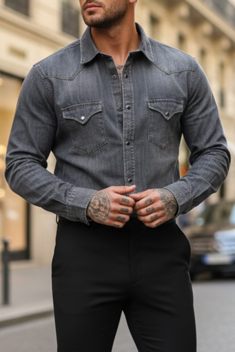 Ανδρικό πουκάμισο TORMER GREY, Χρώμα: σκούρο μπλε, IVET.EU - Εκπτώσεις έως -80%