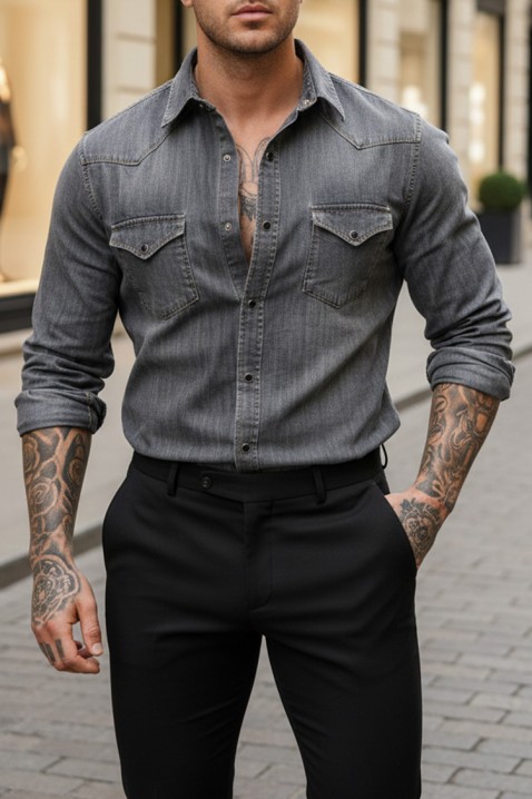 Ανδρικό πουκάμισο TORMER GREY, Χρώμα: σκούρο μπλε, IVET.EU - Εκπτώσεις έως -80%