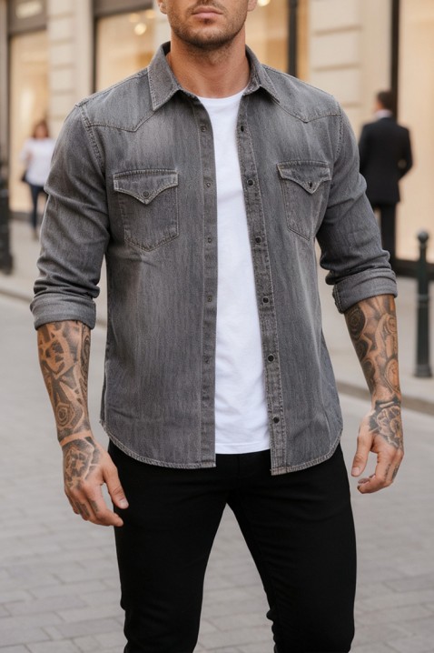 Ανδρικό πουκάμισο TORMER GREY, Χρώμα: σκούρο μπλε, IVET.EU - Εκπτώσεις έως -80%