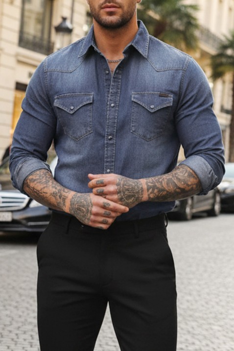 Ανδρικό πουκάμισο TORMER NAVY, Χρώμα: σκούρο μπλε, IVET.EU - Εκπτώσεις έως -80%