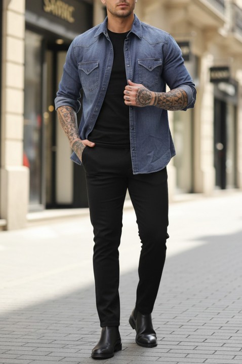 Ανδρικό πουκάμισο TORMER NAVY, Χρώμα: σκούρο μπλε, IVET.EU - Εκπτώσεις έως -80%