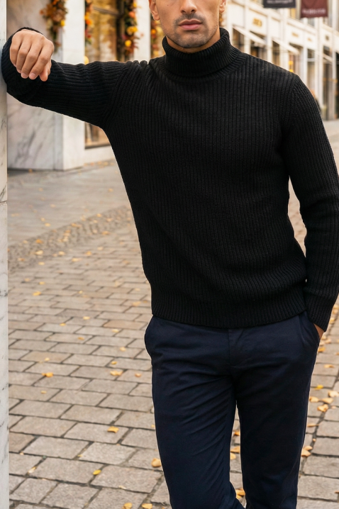 Ανδρικό πουλόβερ BERFEN BLACK, Χρώμα: μαύρο, IVET.EU - Εκπτώσεις έως -80%