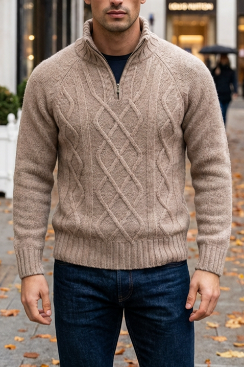 Ανδρικό πουλόβερ MOXORO BEIGE, Χρώμα: μπεζ, IVET.EU - Εκπτώσεις έως -80%