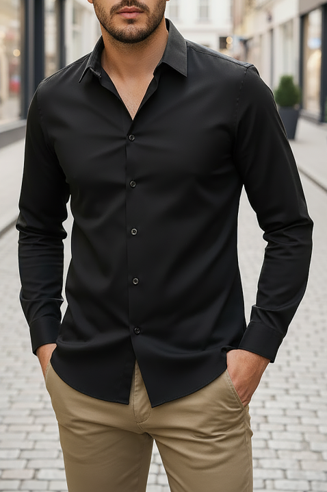 Ανδρικό πουκάμισο FERIZO BLACK, Χρώμα: μαύρο, IVET.EU - Εκπτώσεις έως -80%