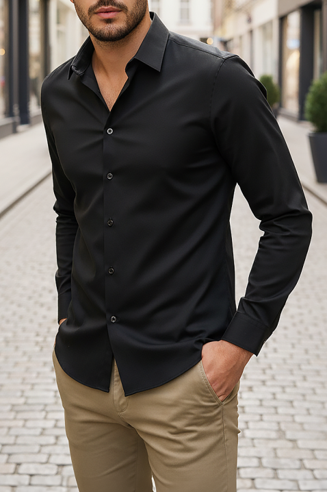 Ανδρικό πουκάμισο FERIZO BLACK, Χρώμα: μαύρο, IVET.EU - Εκπτώσεις έως -80%