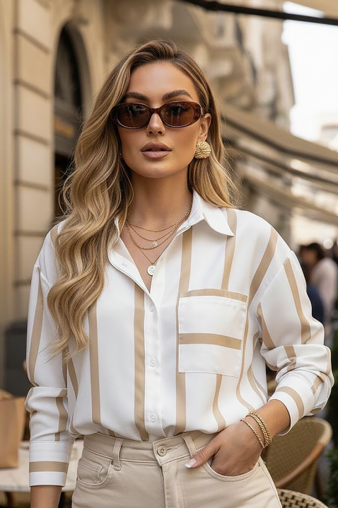 Γυναικείο πουκάμισο BARIOLA BEIGE, Χρώμα: μπεζ, IVET.EU - Εκπτώσεις έως -80%