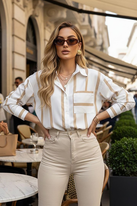 Γυναικείο πουκάμισο BARIOLA BEIGE, Χρώμα: μπεζ, IVET.EU - Εκπτώσεις έως -80%