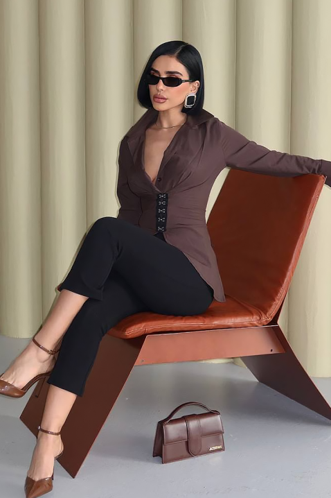 Γυναικείο πουκάμισο ZALORENA BROWN, Χρώμα: καφέ, IVET.EU - Εκπτώσεις έως -80%