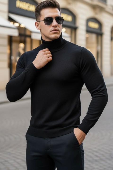 Ανδρικό πουλόβερ DORODO BLACK, Χρώμα: μαύρο, IVET.EU - Εκπτώσεις έως -80%