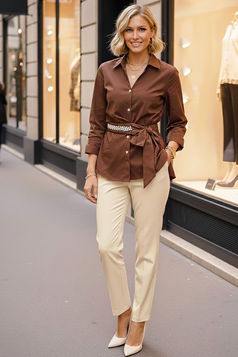 Γυναικείο πουκάμισο IRLANZA BROWN, Χρώμα: καφέ, IVET.EU - Εκπτώσεις έως -80%