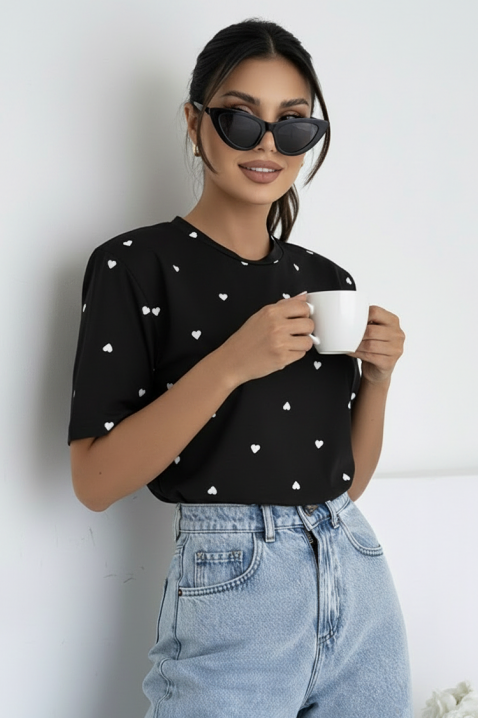 Κοντομάνικο μπλουζάκι VALELONDA BLACK, Χρώμα: μαύρο, IVET.EU - Εκπτώσεις έως -80%