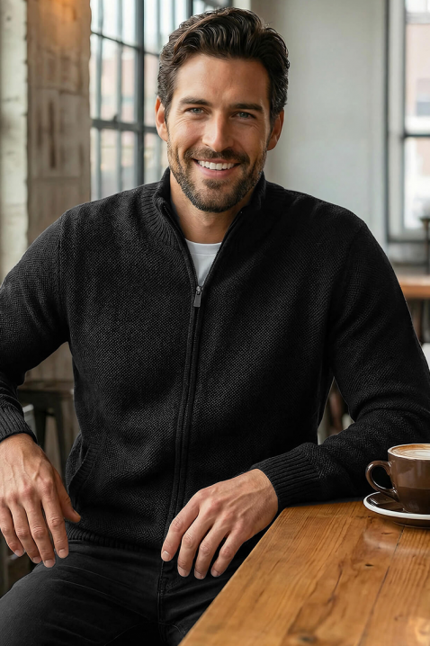 Ανδρική ζακέτα TIMBO BLACK, Χρώμα: μαύρο, IVET.EU - Εκπτώσεις έως -80%