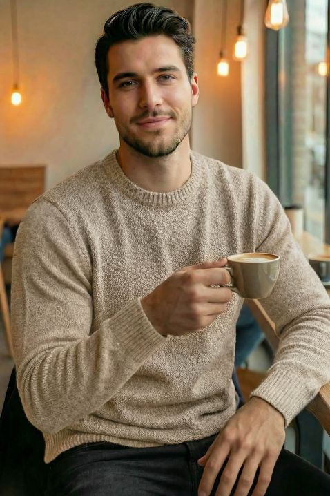 Ανδρικό πουλόβερ KARELDO BEIGE, Χρώμα: μπεζ, IVET.EU - Εκπτώσεις έως -80%